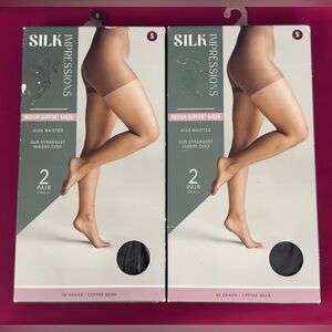 Silk Impressions 30Denier Medium Support Sheer Tights Small 2Packs of 2 Pair NWT